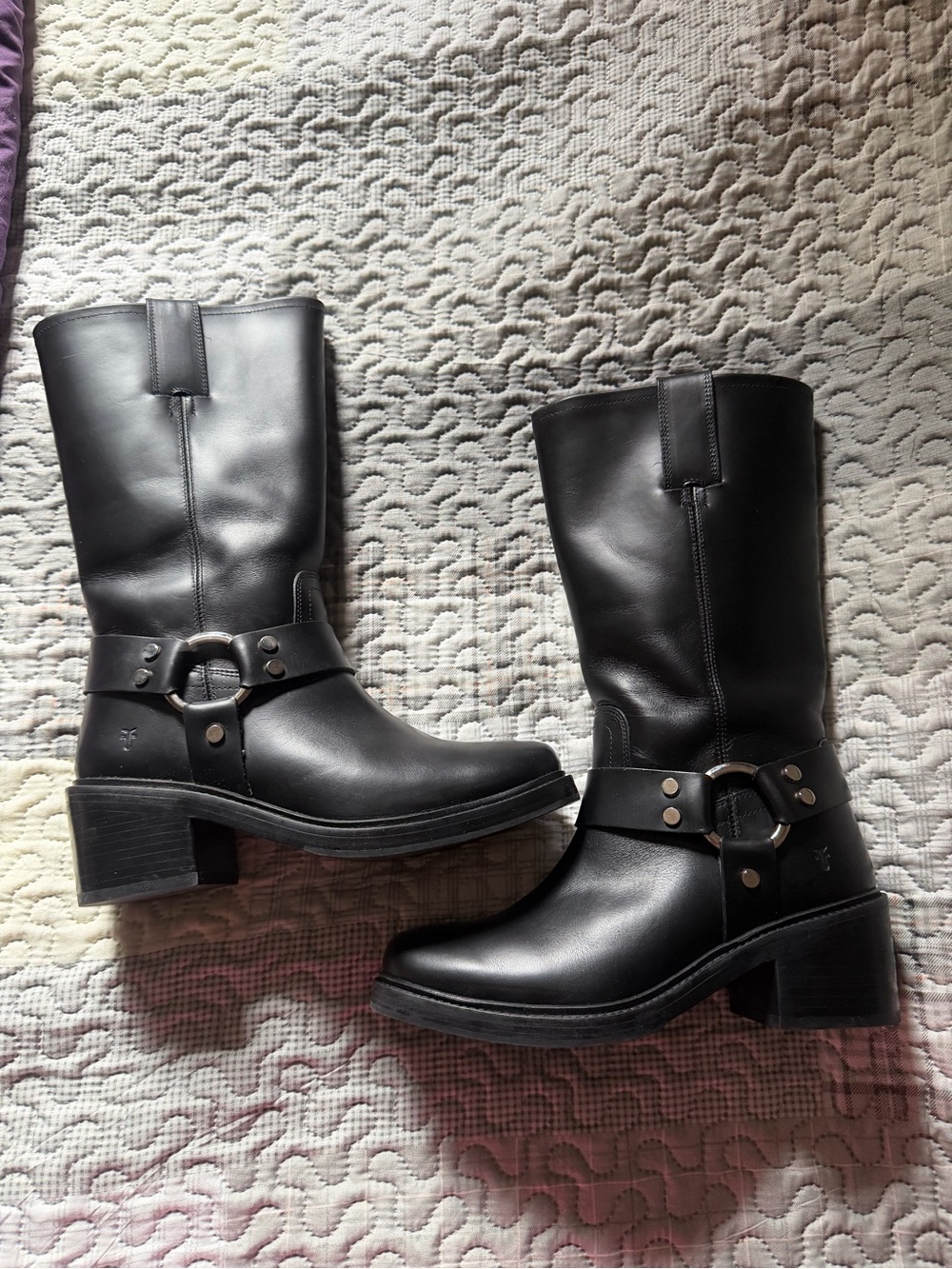 Frye Black Leather kate Harness Mid-Calf Boots women’s size 9